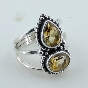 Citrine 925 Sterling Silver <b>Boho</b> Statement Promise <b>Ring</b> for Women Yellow Gemstone Oval and Pear November Birthstone Month - Product Image 3