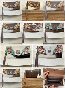 Portefeuille-bracelet en cuir véritable artisanal, style western, en cuir de vachette, fait main, pochette pour femme, portefeuille long de créateur avec blocage RFID - Product Image 3
