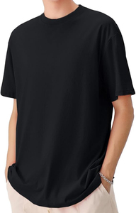 Camiseta de Manga Corta Negra Extra Grande para Hombre, 100% Algodón Jersey, Cuello Redondo, Color Sólido Informal, Tejido de Punto, Secado Rápido, Transpirable - Product Image 4