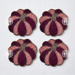 Sous-verres perlés Citrouille d'automne, lot de 4, violet et rose, pour la table de Thanksgiving, la salle à manger et la décoration de cuisine - Product Image 1