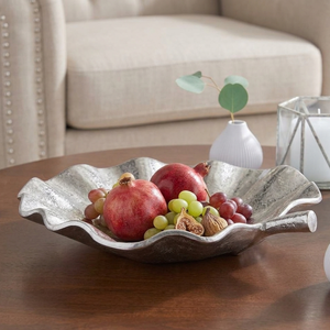 Round Leaf Shaped Metal Serving Bowl for Home Decor - Aluminum Decorative Bowl for <b>Coffee</b> <b>Table</b>, Party, Wedding, Kitchen Count - Product Image 2