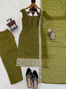 New Designer Eco-Friendly Georgette <b>Sequin</b> Modern Wedding Diwali <b>Party</b> Ethnic Wear Kurti Pant Set Salwar Kameez <b>Top</b> Dupatta - Product Image 5