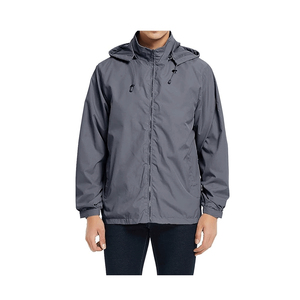 Veste imperméable à capuche grise pour homme, style décontracté d'automne, coupe régulière, coque en polyester, fermeture éclair - Product Image 1