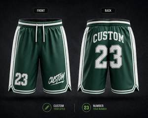 Pantalones Cortos de Baloncesto Personalizados para Hombre, Color Verde con Franja Lateral Blanca, Cordón Ajustable, Número 23, Impresión por Sublimación, Talla Grande, Ropa Deportiva Informal - Product Image 1
