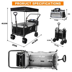 Carrello Pieghevole da 140L con Freno per Ogni Terreno e Tettuccio Rimovibile per Campeggio - Product Image 2