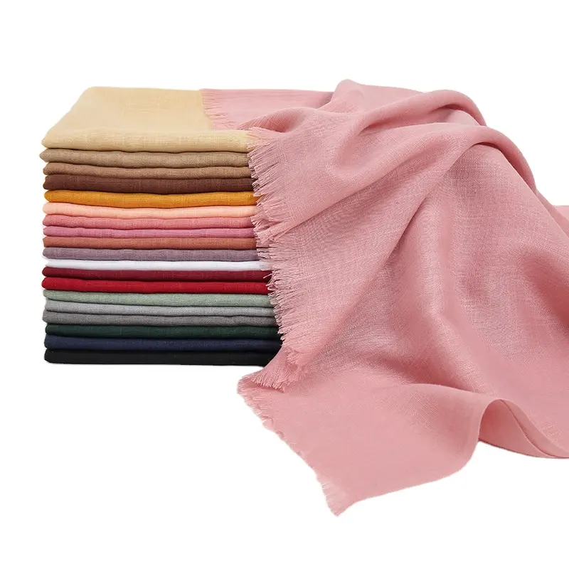 2023 Nieuwe Design Populaire Producten Fantastische Bewonderenswaardige Sjaals Katoen Voile Tudung Effen Kleur Groothandel Kreuk Katoen Hijab Sjaal