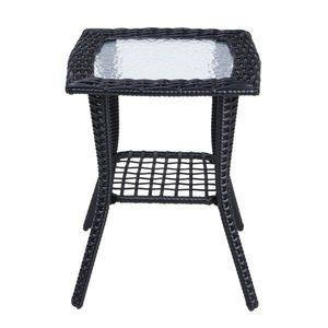 Black Outdoor Wicker Side Table with Glass Top Rattan End Table for Patio Coffee Bistro Table for Indoor Garden Porch Balcony - Product Image 6
