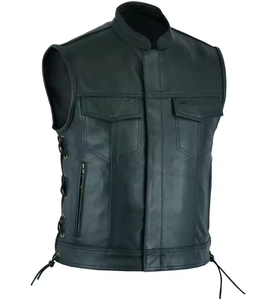 Men's Punk Leather Vest Casual Motorcycle Biker Waistcoat Solid Color Sleeveless Fashion Coat for Outdoor Riding - Product Image 3