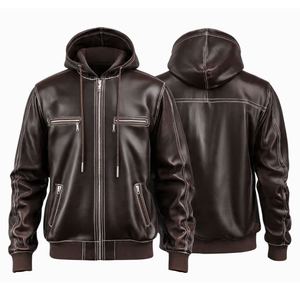 <b>Bike</b> Rider Pu Leather <b>Hoodie</b> Zipper Closure Windproof Moto <b>Bike</b> Riding Outerwear PVC Genuine Leather <b>Hoodies</b> Wholesale OEM ODM - Product Image 6