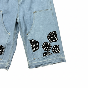 Men’s Light Blue Denim Shorts <b>Dice</b> Print Graphic Streetwear Casual Summer Hip Hop demin Jean Shorts for women - Product Image 2