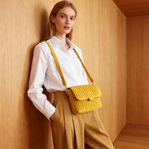 Private Label Fashion Faux Suede PU <b>Leather</b> Quilted Crossbody Bag Luxury Women's Striped Flap Shoulder Clutch Purse - Product Image 1
