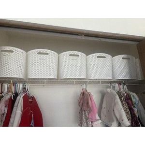 XL Curved Decorative Storage <b>Basket</b> Y Weave White <b>Plastic</b> Bin Nesting Cut Out Handles 11\" Cube Compatible Woven <b>Baskets</b> - Product Image 6