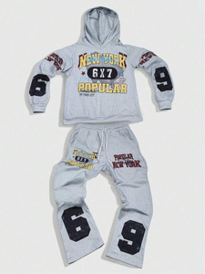 Custom Patchwork <b>Flared</b> Pants and Hoodie Set Applique Distressed Embroidery Tracksuit <b>Men</b> Acid Wash Slim Fit Tracksuits For <b>Men</b> - Product Image 6