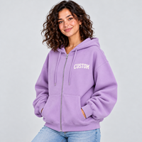 Sweat-shirt à capuche violet pastel personnalisé pour femme, coupe oversize, avec fermeture éclair, en molleton épais, coupe ample