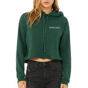 Sweat-shirt court à capuche vert uni en fibre de bambou pour femme avec broderie et imprimé frontal – Idéal pour l'été - Product Image 1