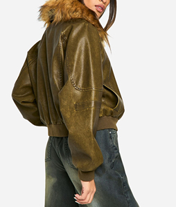 Chaqueta Bomber de Mujer a la Moda, de Cuero de Gamuza Genuina, de Alta Calidad, con Remaches, Forro de Algodón, Cuello de Piel Sintética, Transpirable, para Invierno - Product Image 5