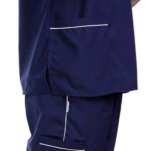 Hospital Staff Medical Workwear Woven Short Sleeve V-Neck <b>Tops</b> Straight Pants Sets Nursing Scrubs Uniform For Men - Product Image 6