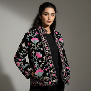 Veste d'hiver pour filles en coton 100% écologique, imprimé floral indien numérique, réversible et matelassée - Product Image 1