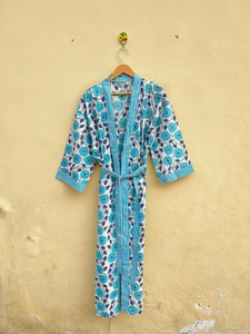 Bata Kimono de Algodón 100% Tejido con Estampado de Dibujos Animados para Mujer, Camisón de Verano Hecho a Mano, Cuello en V, Cintura Elástica, Largo Completo - Product Image 5