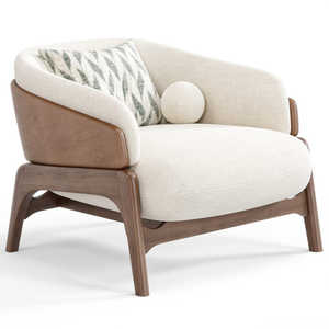 Lotus Nest Japandi Accent <b>Chair</b> with Solid Wood <b>Legs</b> Minimalist Scandinavian Design Fixed Base <b>for</b> Living Room and Bedroom - Product Image 3