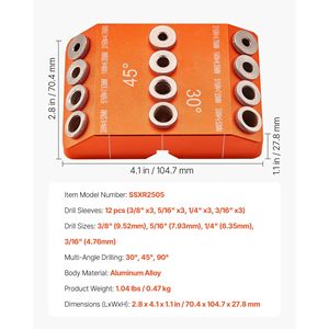 Portable Precision <b>Drill</b> <b>Guide</b> Jig 30/45/90 Degree Angle 4 Sizes for Angled Horizontal Holes Hand Tool - Product Image 4