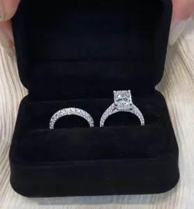 Moissanite Engagement <b>Ring</b> Set 925 Sterling Silver Radiant Cut Bridal <b>Ring</b> Set Women Wedding Jewelry - Product Image 5