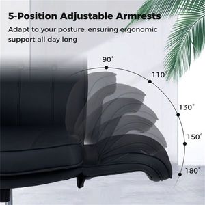 Chaise de bureau pivotante en cuir anti-griffures pour gamer, avec accoudoirs réglables en 5 positions, design croisé et poches latérales - Product Image 4