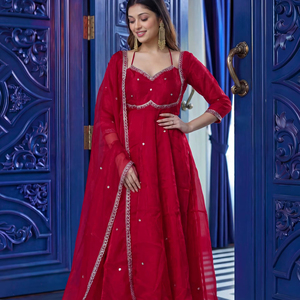 Ethnic Fandy <b>Silk</b> Embroidery Sequin Work Women's <b>Kurta</b> Modern Style Festive Wear Party Wedding All Seasons Wholesale Available - Product Image 1