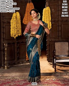 Sari en soie Radiant Bloom pour les occasions de fête - Product Image 3