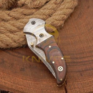 Navaja Plegable de Acero de Damasco con Mango de Madera y Empuñadura de Latón, Punta Caída, para Caza, 7 Pulgadas de Largo, para Camping, Aire Libre y Uso Diario - Product Image 5