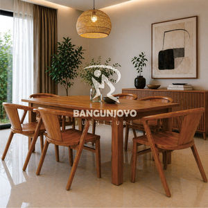 Wooden <b>Dining</b> <b>Table</b> and Chairs Set with Solid Back Chairs in Modern Design Eco-Friendly Home Furniture for Apartment & Villa - Product Image 2