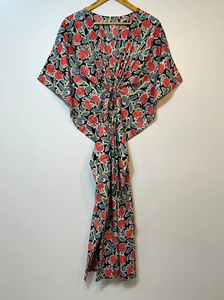 Vestido Kaftán sin Mangas de Algodón con Estampado Floral Tropical, Estilo Casual de Verano para Mujer, Islas del Pacífico Asiático, Rajasthan, Disponible en Stock - Product Image 3