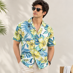 Fresh Summer <b>Mens</b> Camp Collar <b>Shirt</b> 100% Cotton Flex Floral Print Short Sleeve <b>Hawaiian</b> Beach Wear Casual Resort Vacation Styles - Product Image 4