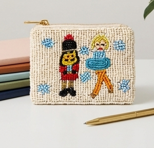 Monedero pequeño con cuentas y personajes de Cascanueces y bailarina, cierre de cremallera hecho a mano, estilo vintage, unisex - Product Image 3