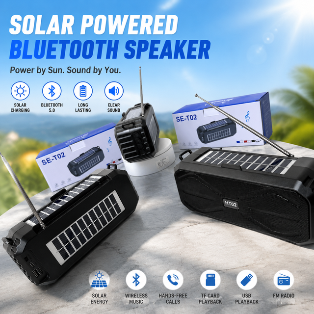 SE-T02 Solar Powered Emergency Radio Wireless Speaker Solar Charging Portable FM Radio with LED Flashlight Power Bank