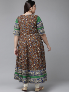 Kurti Anarkali en coton multicolores à col rond et manches courtes pour femmes grandes tailles, vêtements décontractés élégants - Product Image 2
