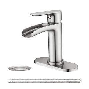 Rubinetto Monocomando a Cascata per Bagno, 1-3 Fori, con Piastra di Fissaggio Solida e Troppopieno, per Lavabo - Product Image 1