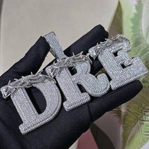 Pendentif lettre DRE en moissanite taille brillant rond, en argent 925 plaqué rhodium, breloque hip-hop pour homme, usage quotidien - Product Image 2