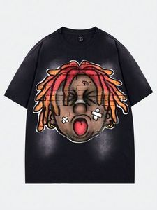 Men's Brown Oversized T-Shirt With Cartoon Hip Hop <b>Soul</b> Print Short Sleeve O-Neck Street Style Jersey Fit - Product Image 4