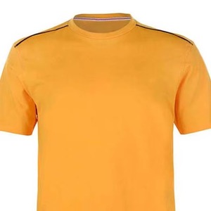 Camiseta de Manga Corta para Hombre, Color Sólido, Cuello Redondo, Tejido de Punto, Corte Regular, Ribete en Contraste, Estilo Casual, Amarillo - Product Image 2