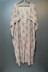 Nuevo Kaftán Naaz Textile con Estampado Animal, Cuello en V, Cordón Ajustable, Manga Corta, Corte Evase, Estilo Rajasthan, Suave, 100% Algodón, con Encaje, para Mujer, Verano - Product Image 3