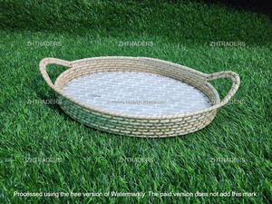 ชุดถาดหวายทรงกลมงานฝีมืออินเดียราคาไม่แพงพร้อมฝังมุกฝังสำเนียงทันสมัยสำหรับรับประทานอาหารและตกแต่งบ้านตามเทศกาล - Product Image 3
