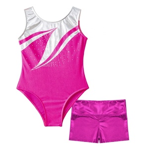 Tenue de danse de salon pour filles de 6 à 14 ans, justaucorps métallique avec short, sport, gymnastique, entraînement, patinage, compétition, spectacle sur scène - Product Image 5
