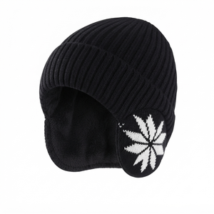 Chapeau à oreillettes unisexe, bonnet tricoté avec motif de feuilles, doublure en polaire, chapeau d'hiver pour activités de plein air, adultes 56-58CM - Product Image 5