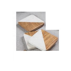 Juego de 4 posavasos de madera y mármol de Acacia con tiras blancas para café, bebida, té, posavasos para mesa de comedor, posavasos para decoración moderna del hogar - Product Image 6