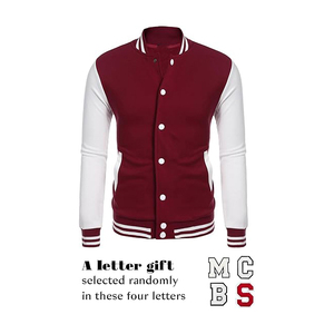 เสื้อแจ็คเก็ตวาร์ซิตี้ผู้ชาย สีแดงขาวล้วน ปิดกระดุม คอปกพับได้ สไตล์ลำลองสำหรับฤดูใบไม้ร่วง ทรงปกติ - Product Image 3