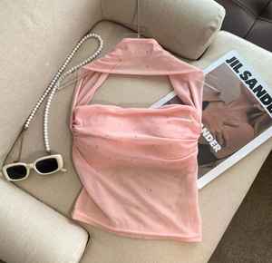 Top Corto Casual sin Costuras Starlight Dust con Sujetador Incorporado, Cuello Halter, Adornos de Diamantes de Imitación, Ecológico, Suave, de Algodón y Spandex - Product Image 5