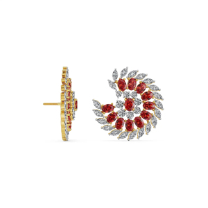 Pendientes de Lujo con Flores y Diamantes, Oro de 18K, Corte Marquesa, Rubí, Joyería de Boda para Mujer - Product Image 2