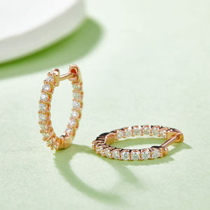Pendientes de Aro Plateados para Mujer con Diamantes Naturales de Corte Brillante Redondo, Estilo Minimalista para Uso Diario - Product Image 3