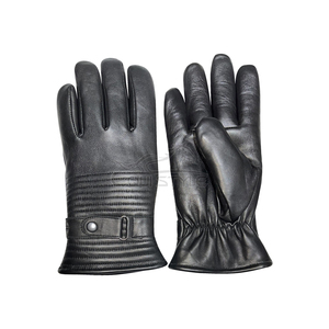 Guantes de Motocicleta de Cuero Negro con Correa de Cierre a Presión, Dorso Acolchado, Forro de Piel, Guantes de Alta Calidad para Viajes de Invierno al Aire Libre y Conducción - Product Image 1